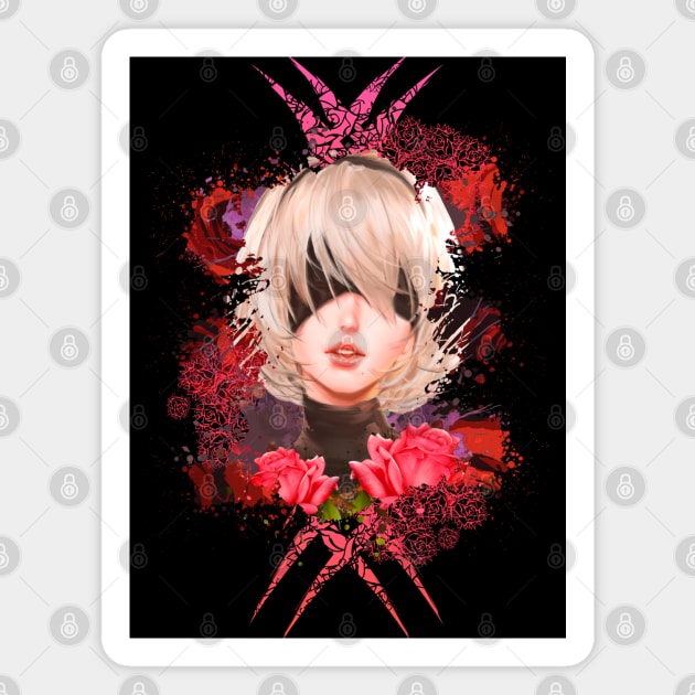 Android Girl - Red Abstract Magnet by Scailaret